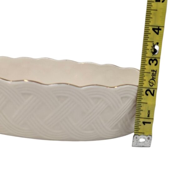 Lenox Classic Lattice Server Bowl Cream Gold Scallop Oval Porcelain Centerpiece - Picture 9 of 11